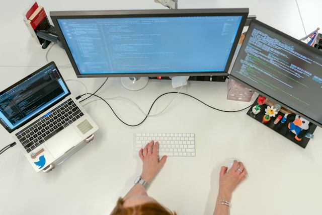 A woman using a computer