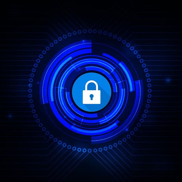 Neon lock with blue background